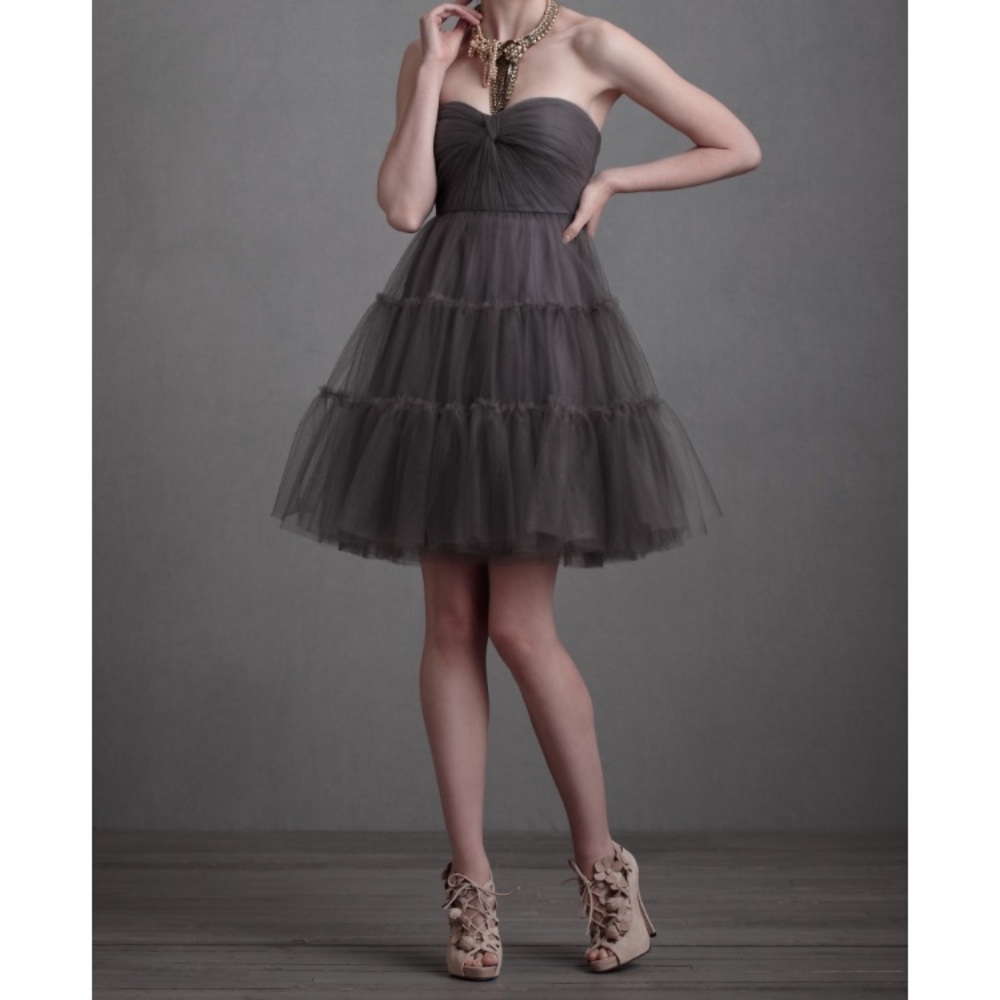 BHLDN Strapless grey shimmering tulle party dress
